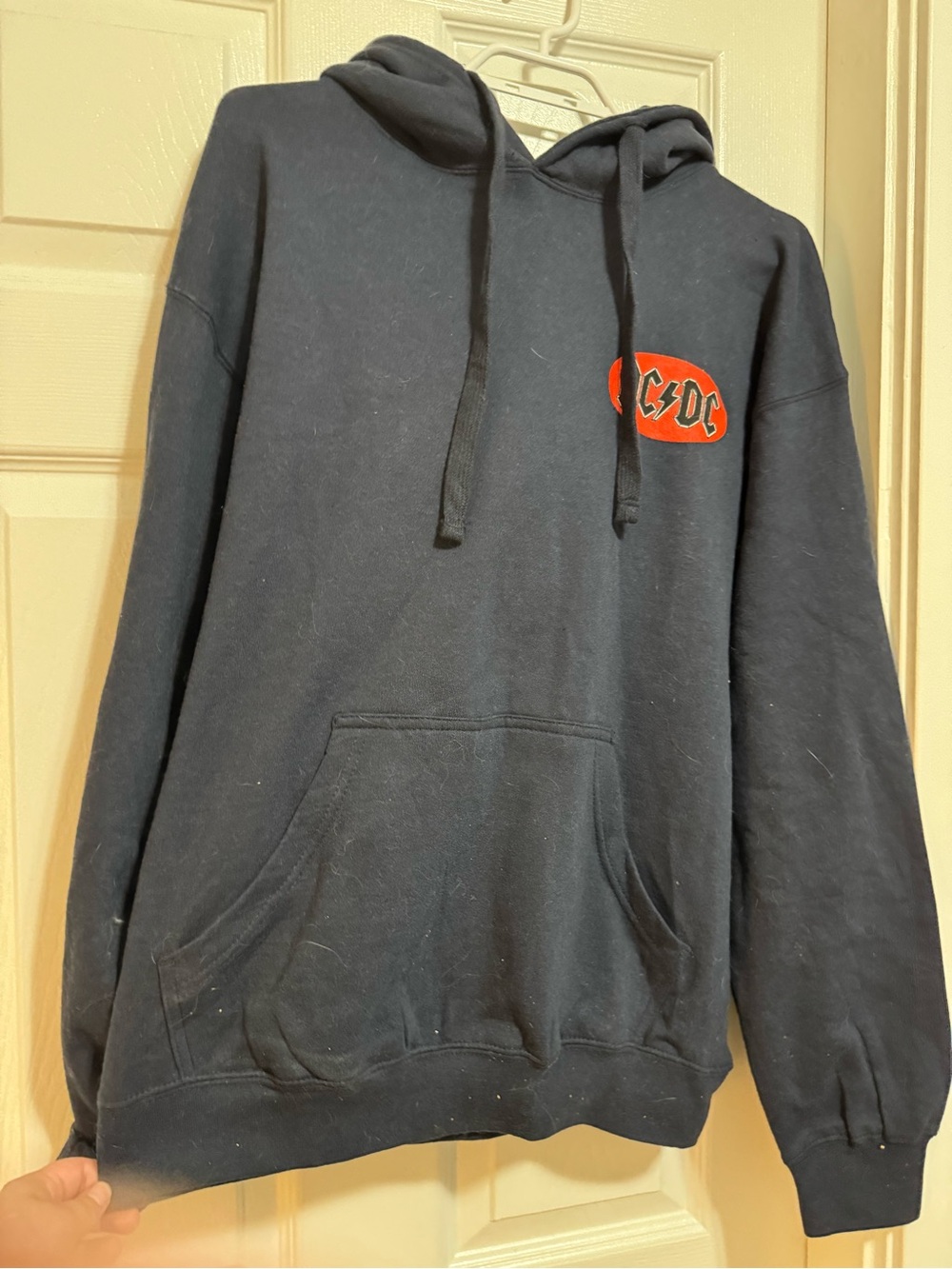 AC/DC Graphic Hoodie Sweater Pullover Navy Band Merch L Red Logo